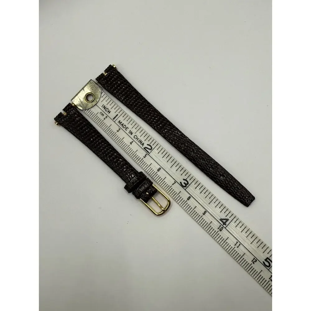 12mm KREISLER Lizard Calfskin Brown NOS Vintage Watch Band & Gold-Tone Buckle